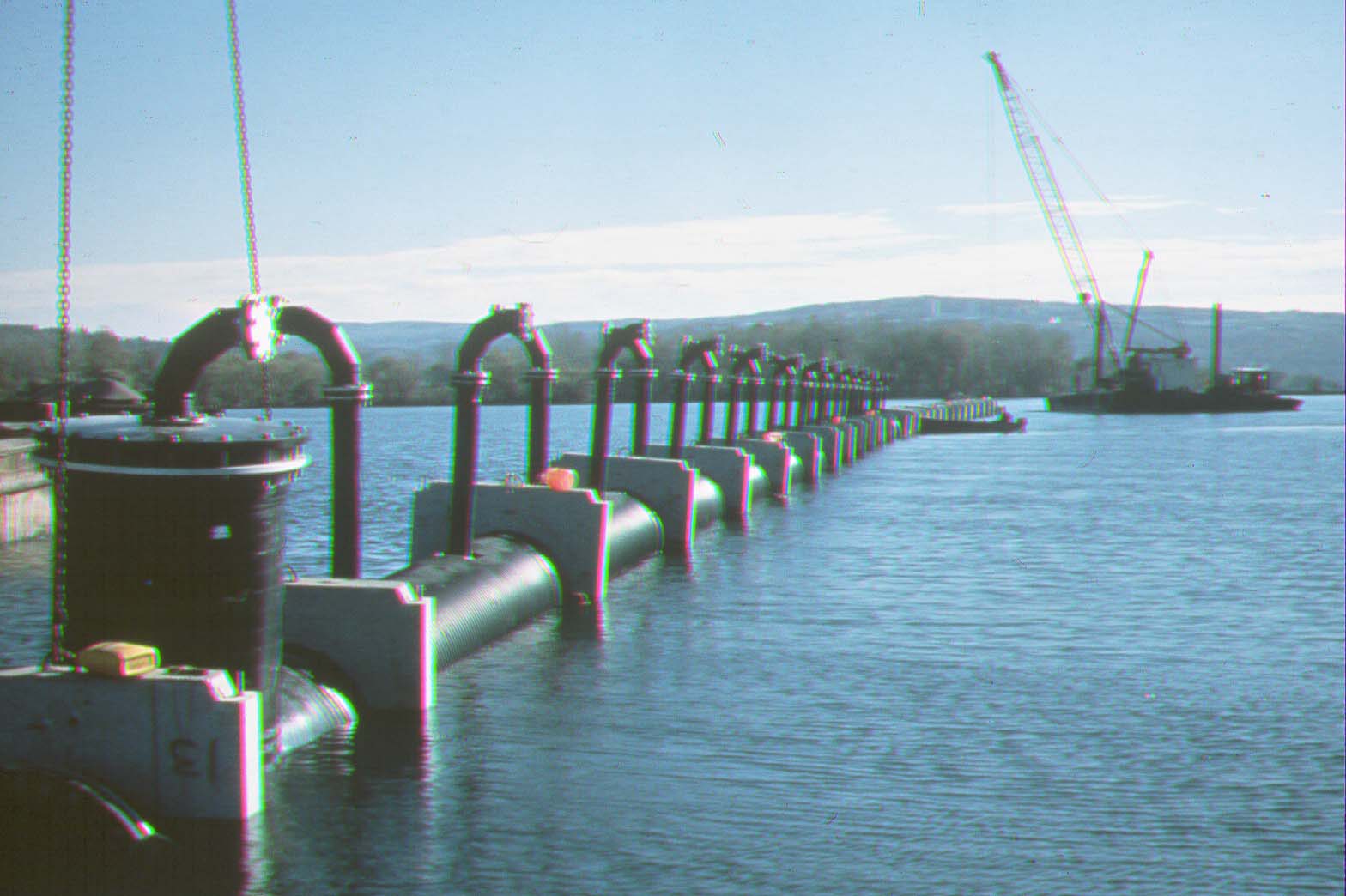 Multiport diffuser under construction on Lake Cayuga, New York.