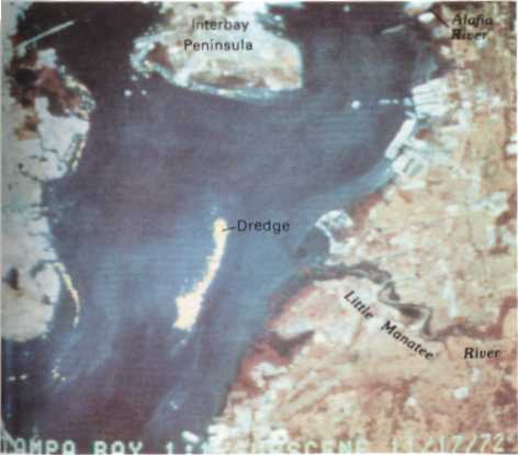 remote sensing image of a continuous dredge disposal sediment plume in Florida